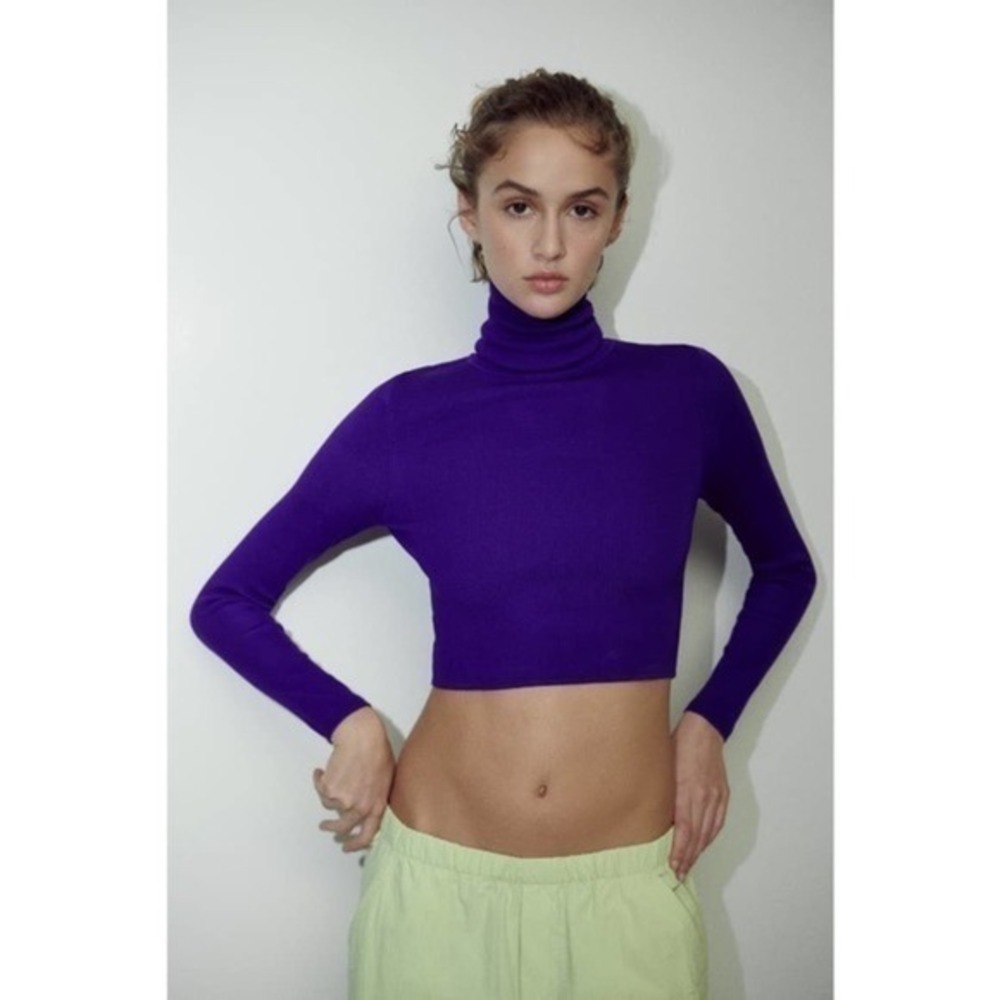 ZARA crop knit turtleneck sweater purple 3519/150